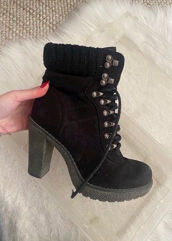 Graceland Siyah Süet Platform Topuklu Kadın Bot - Görsel 9