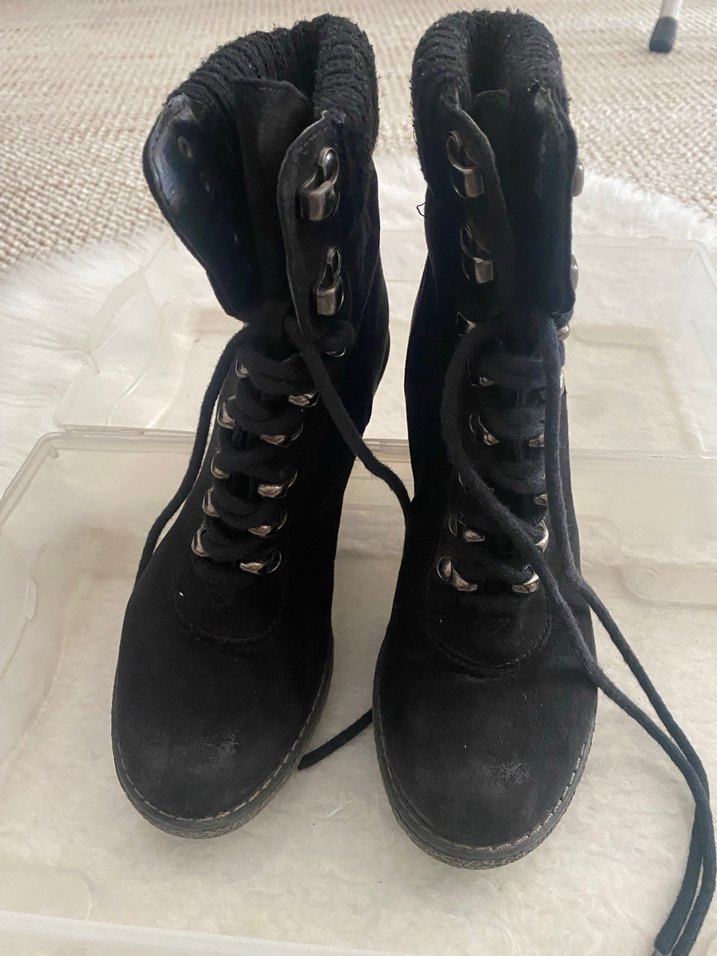 Graceland Siyah Süet Platform Topuklu Kadın Bot - Görsel 3