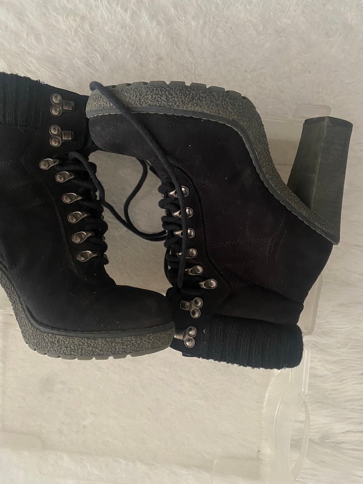 Graceland Siyah Süet Platform Topuklu Kadın Bot - Görsel 2