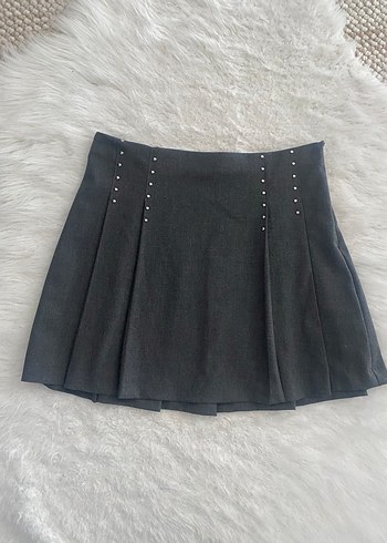 Zara Gri Pilili Mini Etek - Görsel 2