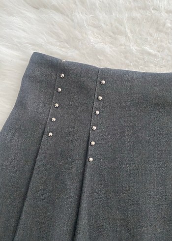 Zara Gri Pilili Mini Etek - Görsel 3