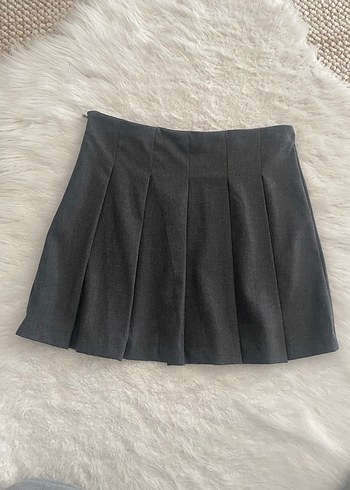 Zara Gri Pilili Mini Etek - Görsel 5