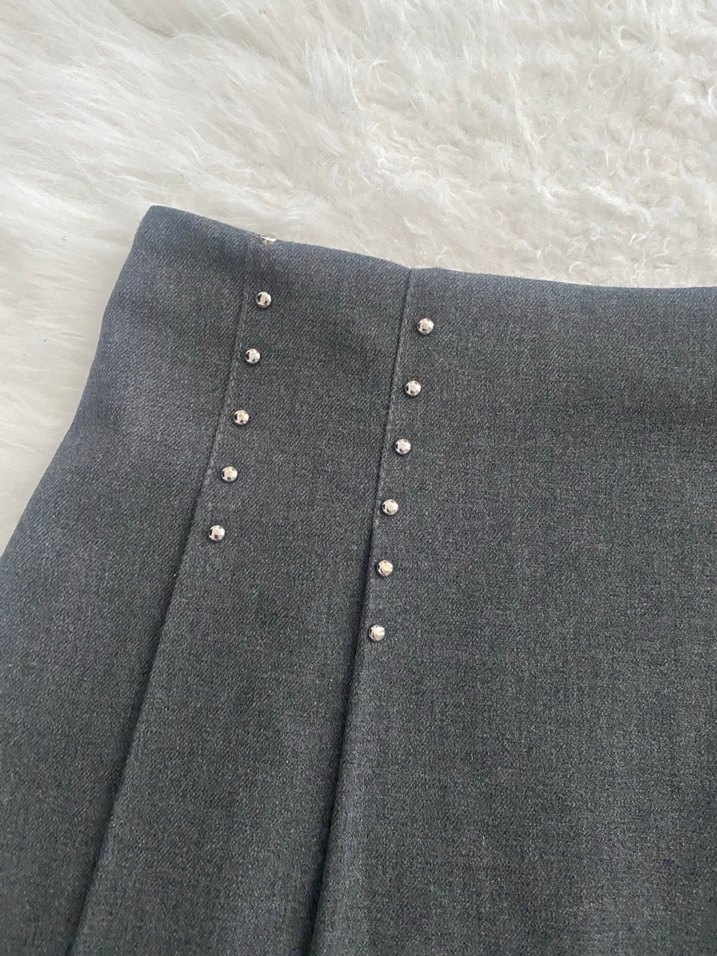 Zara Gri Pilili Mini Etek - Görsel 3