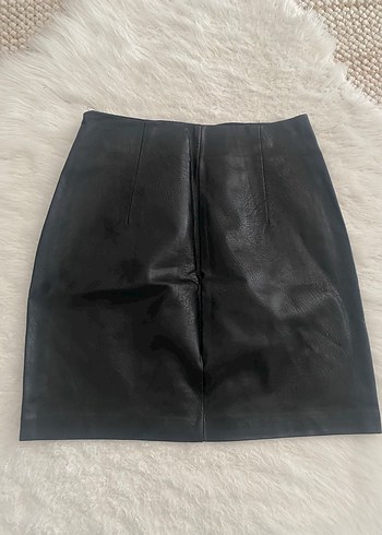 Stradivarius yırtmaçlı Deri Siyah Mini Etek - Görsel 6