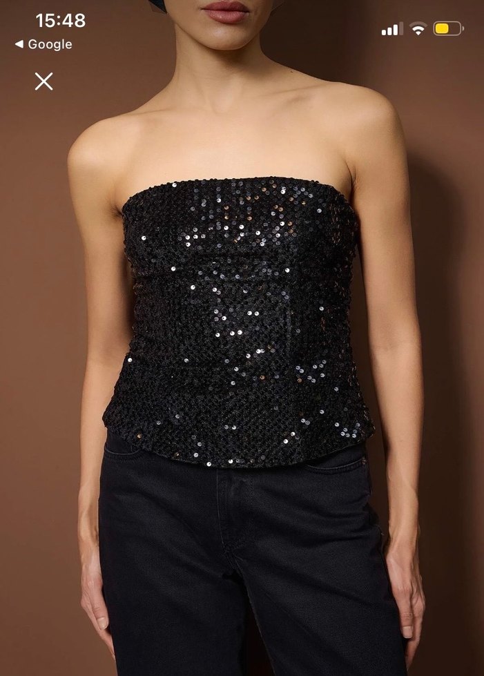 Siyah Straplez Payetli Pullu Mini büstiyer - Görsel 3