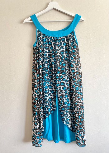 Turkuaz Leopar Desenli  Elbise - Görsel 2