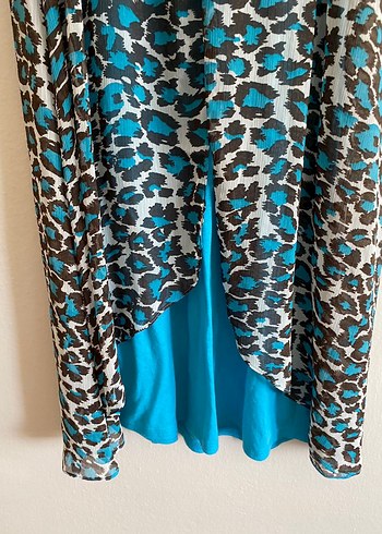 Turkuaz Leopar Desenli  Elbise - Görsel 4