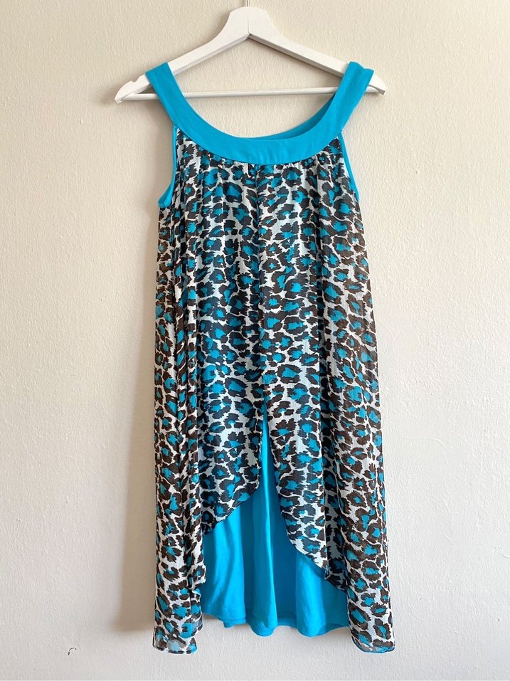 Turkuaz Leopar Desenli  Elbise - Görsel 2
