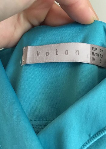 Koton saten turkuaz Mini V Yaka Kemerli Elbise - Görsel 4