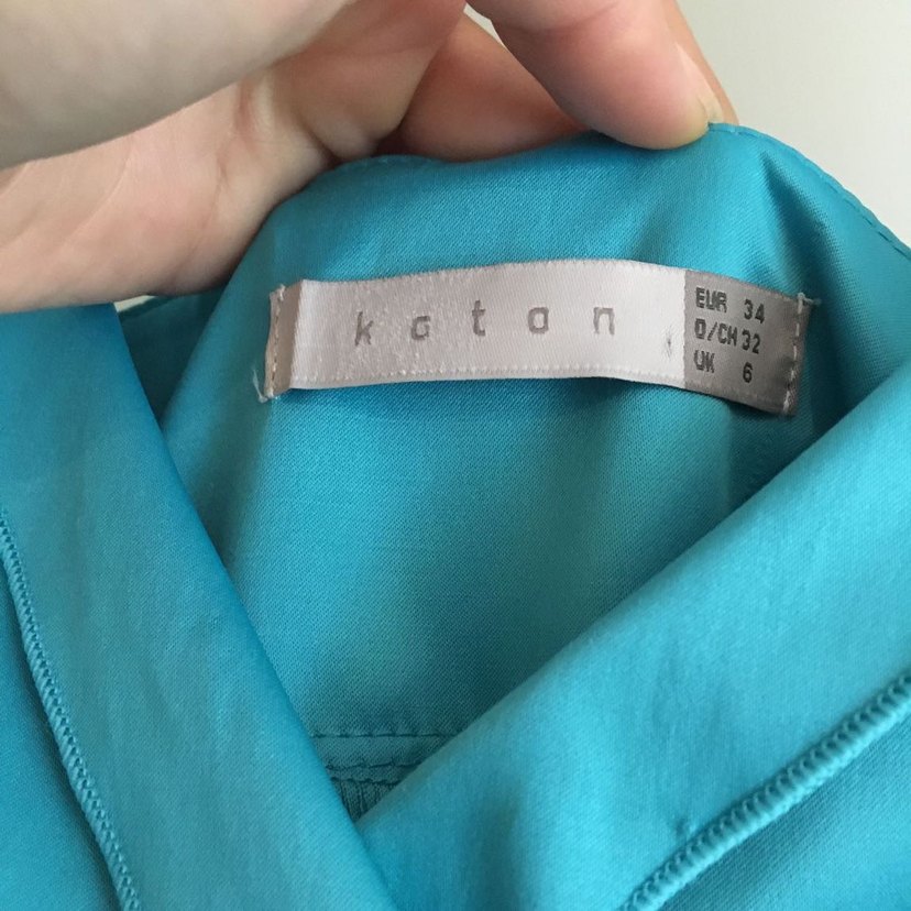 Koton saten turkuaz Mini V Yaka Kemerli Elbise - Görsel 4