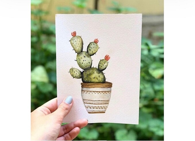 15 x 20 suluboya tablo kaktüs