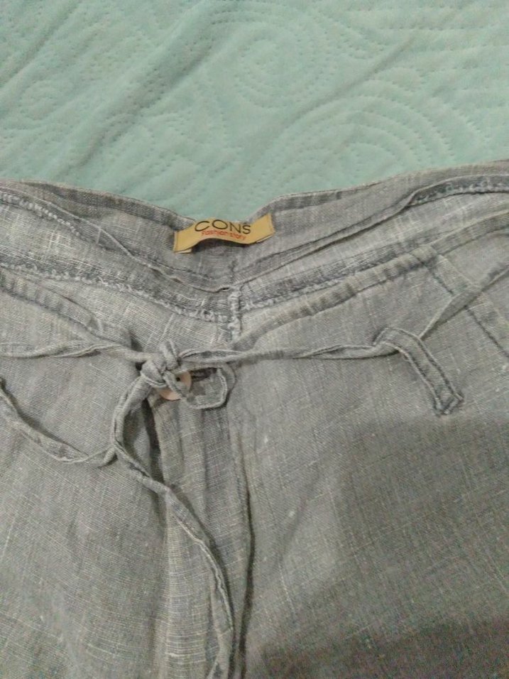 Gri Keten Kemerli Mini Şort - Görsel 2