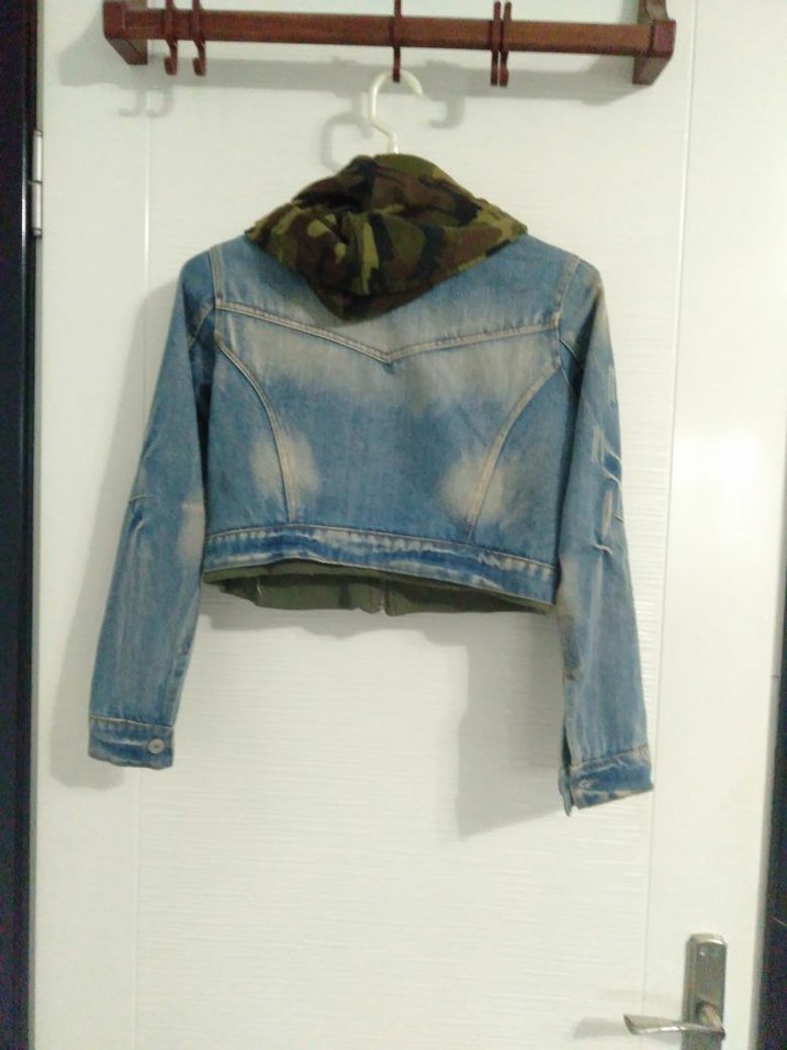 Kamuflaj Kapüşonlu Mavi Denim Ceket - Görsel 3