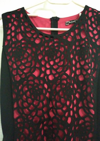 Kırmızı Siyah Dantelli Midi Kadın Elbise - Görsel 2