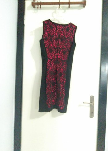 Kırmızı Siyah Dantelli Midi Kadın Elbise - Görsel 3