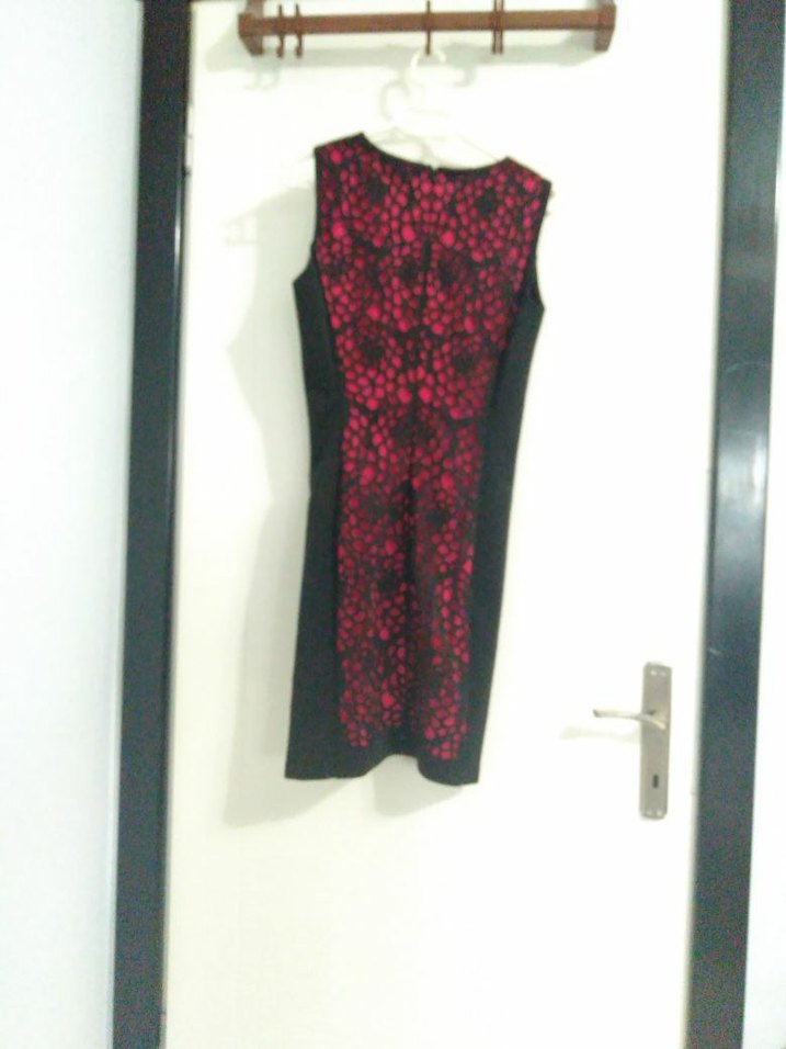 Kırmızı Siyah Dantelli Midi Kadın Elbise - Görsel 3