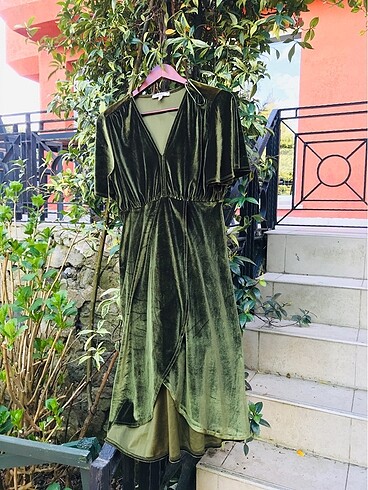 KOTON yeşil kadife elbise