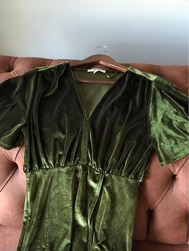 KOTON yeşil kadife elbise - Görsel 9