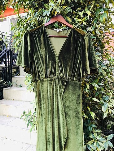 KOTON yeşil kadife elbise - Görsel 6