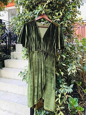 KOTON yeşil kadife elbise - Görsel 8