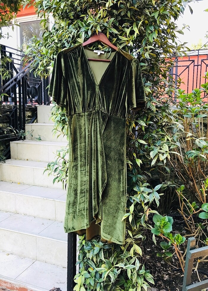 KOTON yeşil kadife elbise - Görsel 4