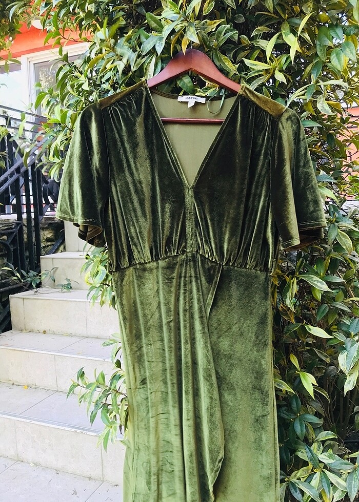 KOTON yeşil kadife elbise - Görsel 5