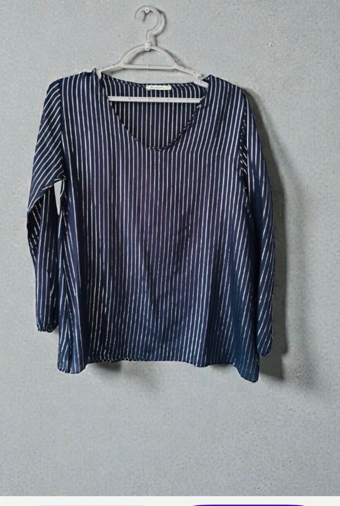 Alaçatı Mavi Çizgili V Yaka Kadın Gömlek - Görsel 2