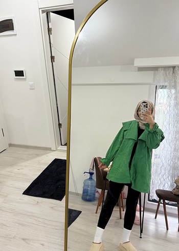 Yeşil Midi Boy Salaş Kadın Yağmurluk - Görsel 2