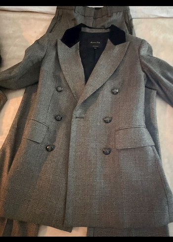 Massimo Dutti Dugmeli Gri Kadin Yun Blazer Ceket Pantalon