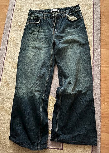 Diğer Koyu Yesil Yikamali Genis Paca Jean