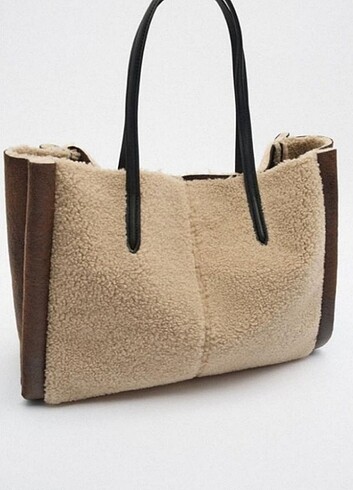 Zara tote suni kürklü çanta