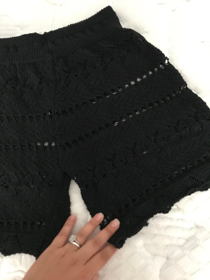 Siyah Örgü Hamile Mini Şort - Görsel 3