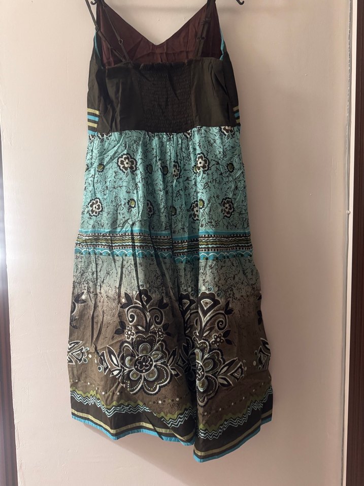 Uzun Turkuaz Desenli Bohem Hamile Eteği - Görsel 2