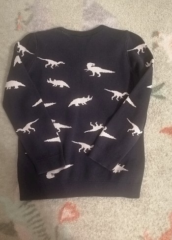 9 Yaş Beden Gri Dinozor Desenli Erkek Çocuk Triko Kazak