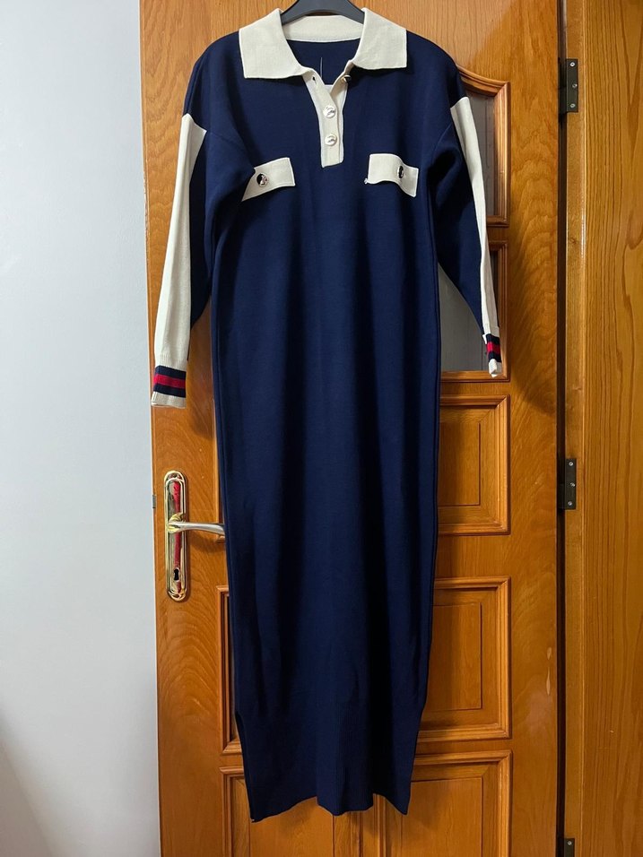 Düğmeli Uzun Triko Elbise - Görsel 5