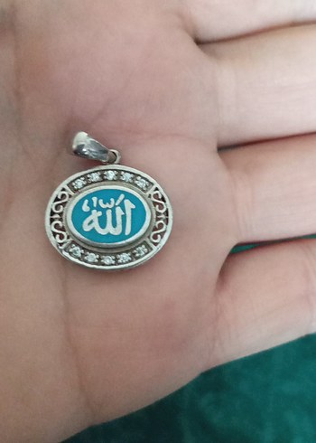 Turkuaz Taşlı Allah lafızlı Kolye Ucu