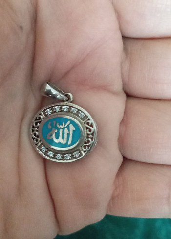  Beden Turkuaz Taşlı Allah lafızlı Kolye Ucu