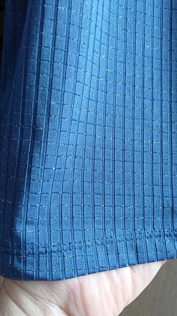 Defacto Kolları tül detaylı bluz mavi 