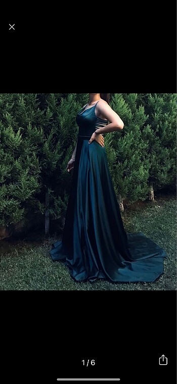 Koyu yeşil saten abiye