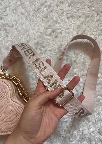  Beden pembe Renk River Island Pembe Zincir Detaylı Kalp Deri Çanta