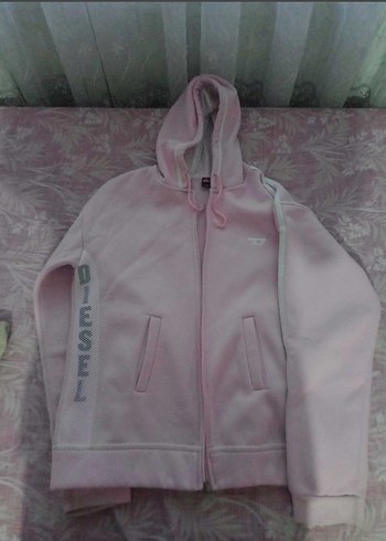 Diesel Orijinal Diesel Acik Pembe Kapusonlu Fermuarli Sweatshirt