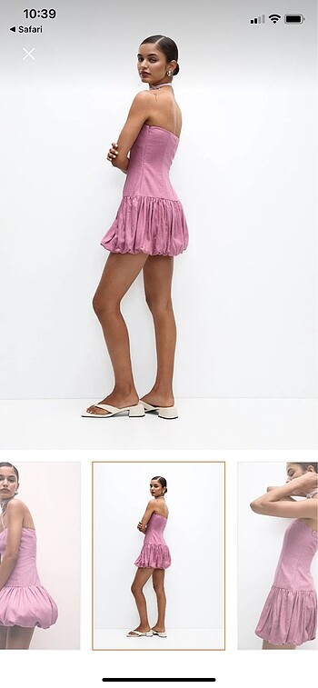Pull and Bear keten karışımlı kısa balon elbise