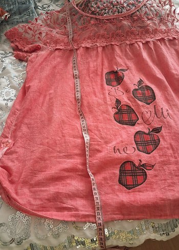 xl Beden Dantel Detaylı Pembe Bohem Bluz