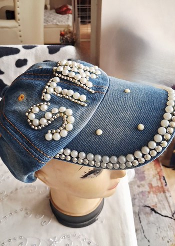 İnci Detaylı Mavi Kot #Şapka - Görsel 5