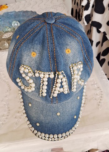 İnci Detaylı Mavi Kot #Şapka - Görsel 3