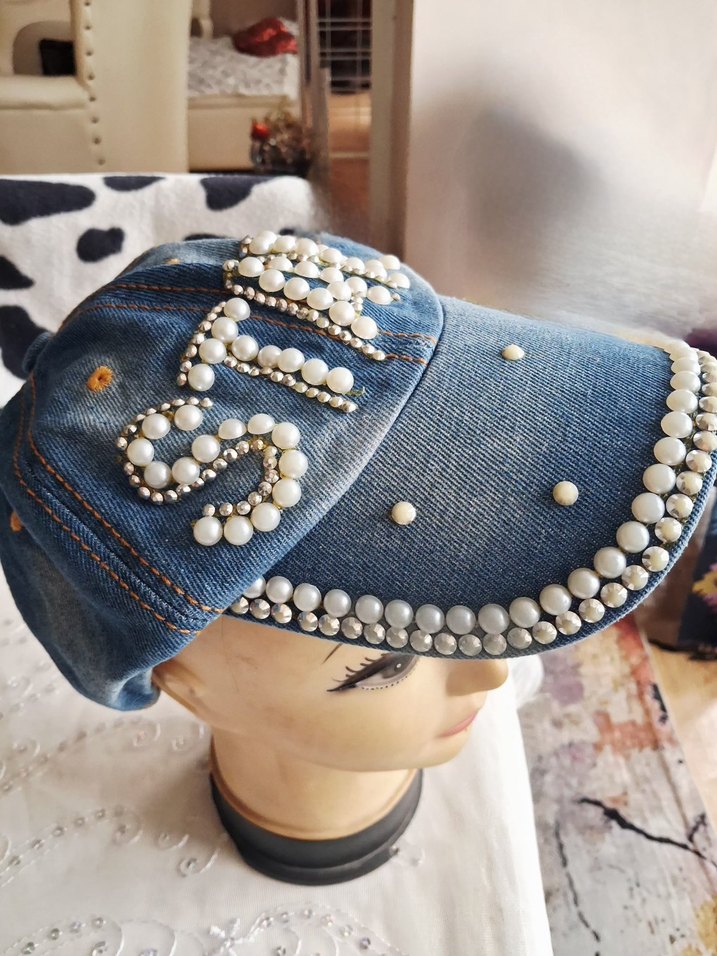 İnci Detaylı Mavi Kot #Şapka - Görsel 5
