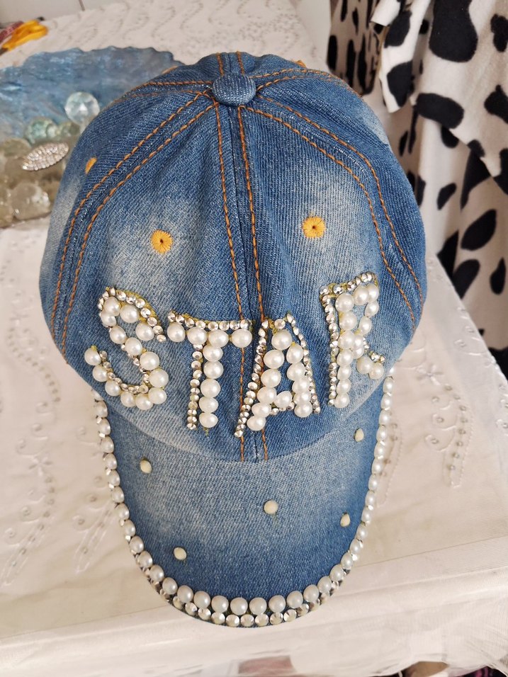İnci Detaylı Mavi Kot #Şapka - Görsel 3