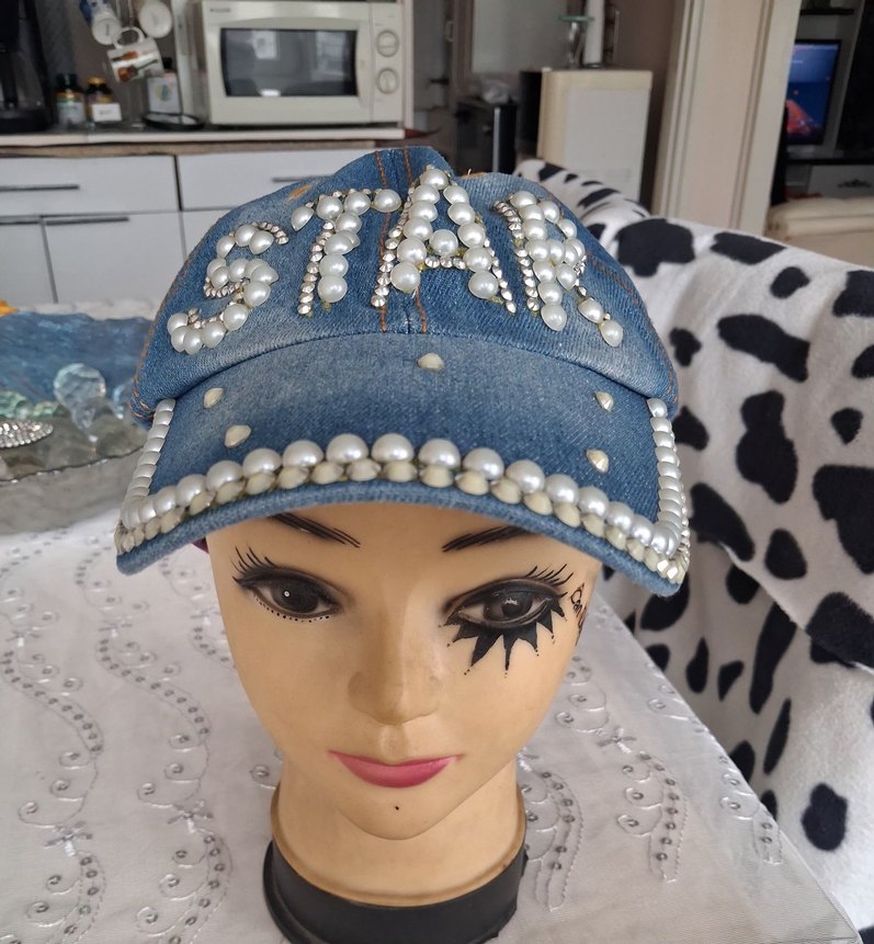 İnci Detaylı Mavi Kot #Şapka - Görsel 2