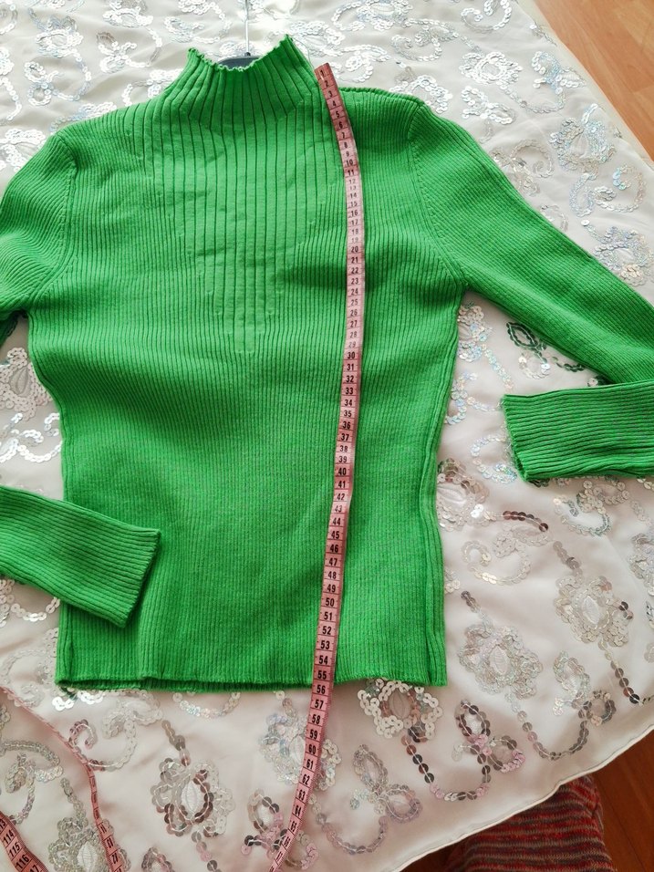 Yeşil Fitilli Boğazlı Kadın Kazak - Görsel 4