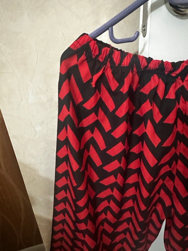 Kadın Kırmızı Pilili Midi Kumaş Pantolon - Görsel 3